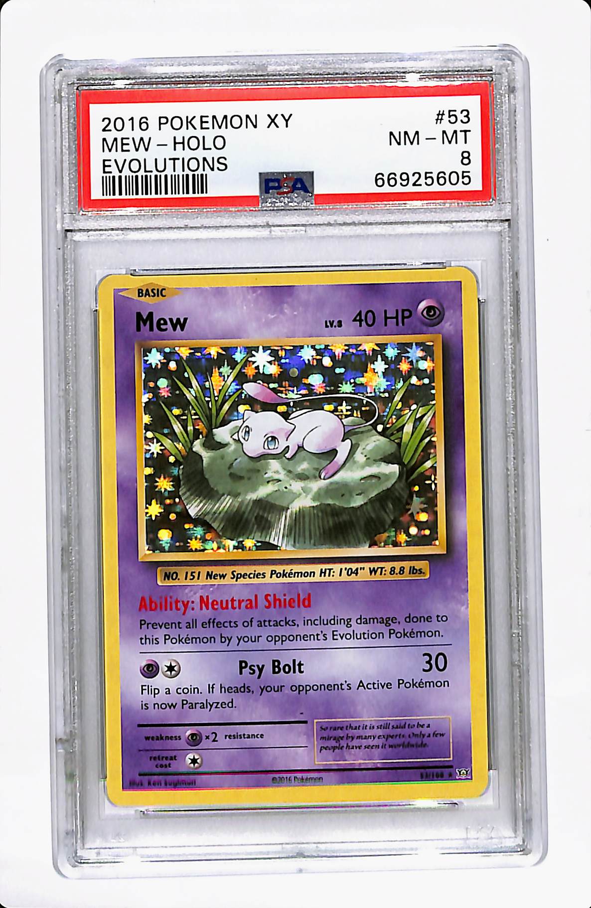 2016 XY MEW HOLO EVOLUTIONS 53/108 PSA 8