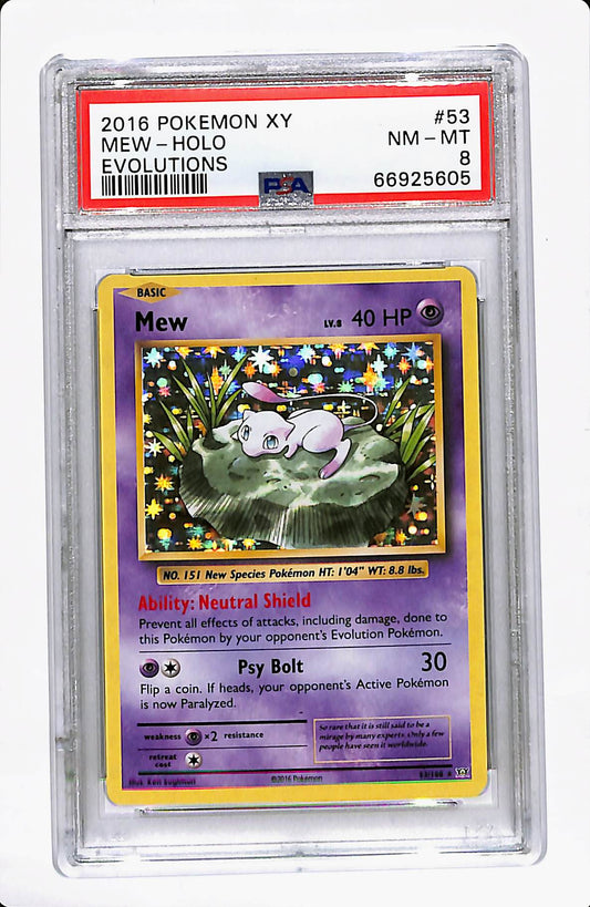 2016 XY MEW HOLO EVOLUTIONS 53/108 PSA 8