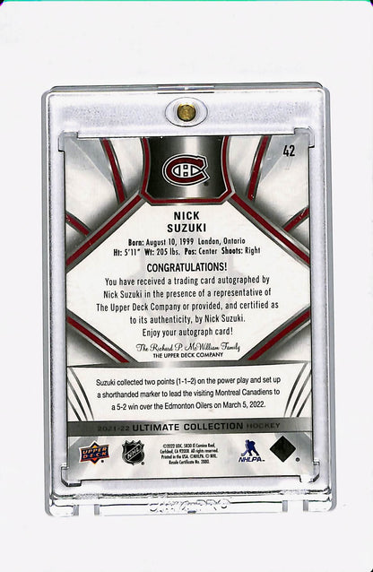 2021-22 ULTIMATE COLLECTION NICK SUZUKI AUTOGRAPH