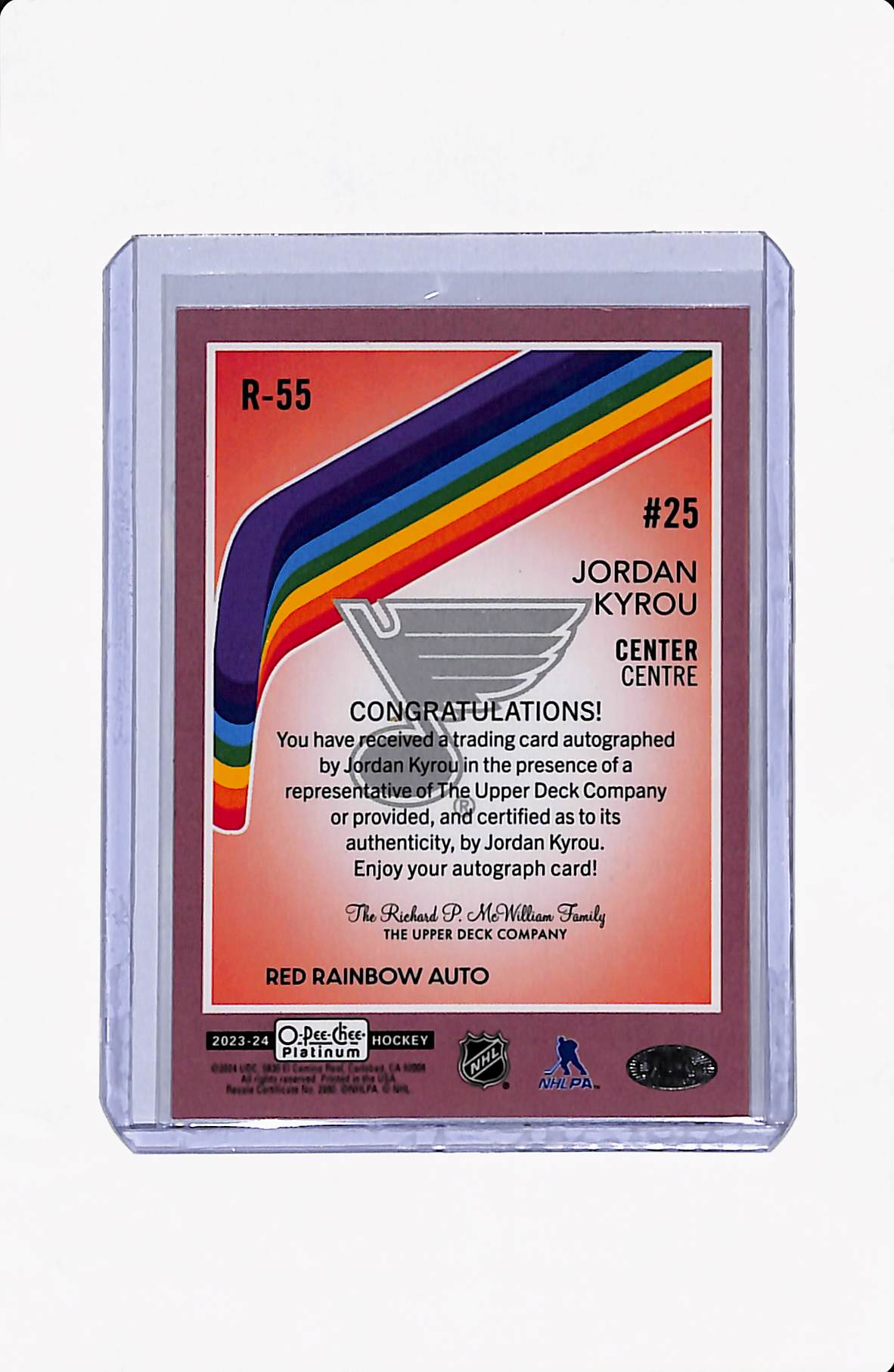 2023-24 O-PEE-CHEE PLATINUM JORDAN KYROU RED RAINBOW AUTO