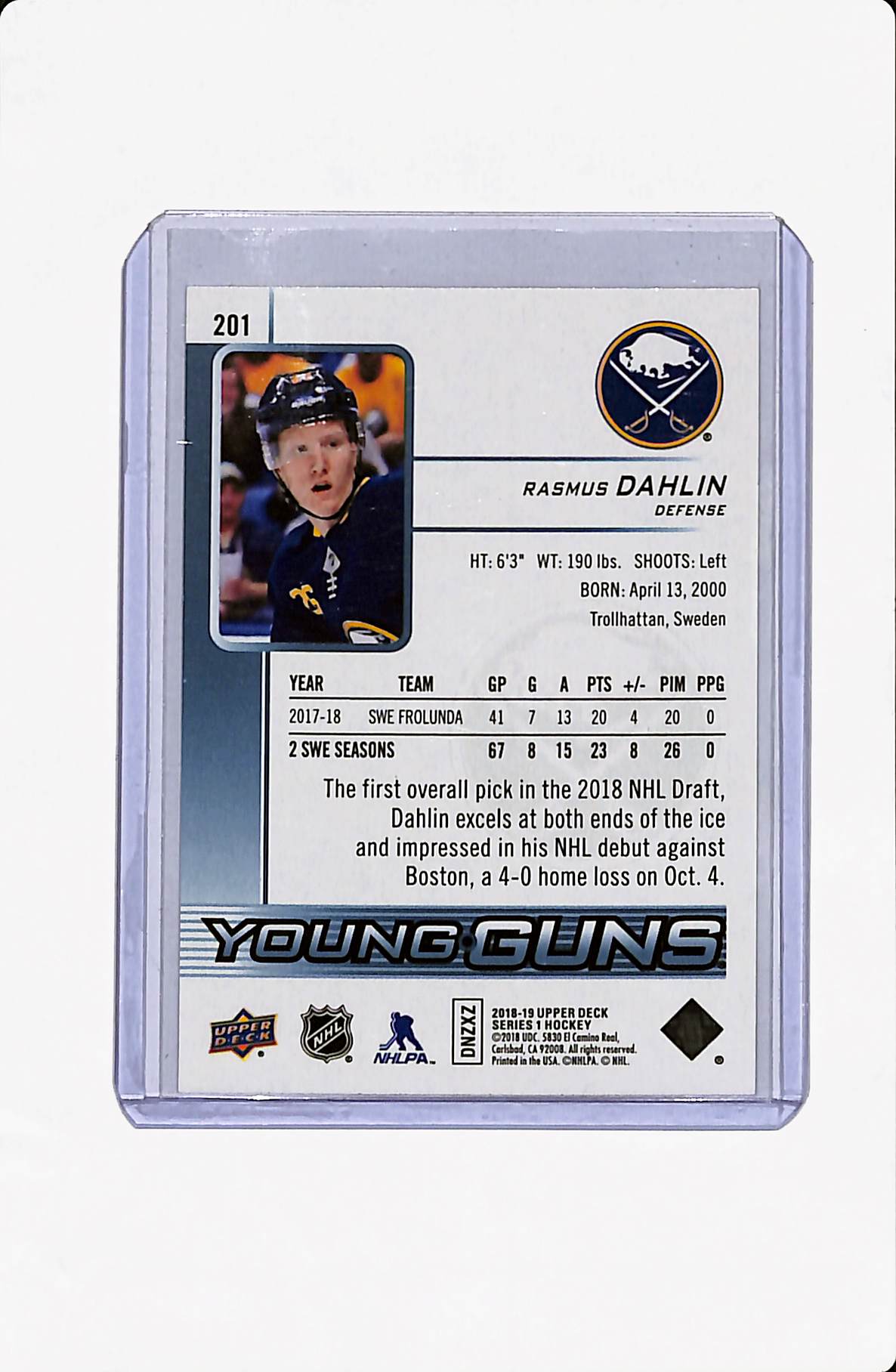 2018-19 SERIES 1 RASMUS DAHLIN YOUNG GUNS
