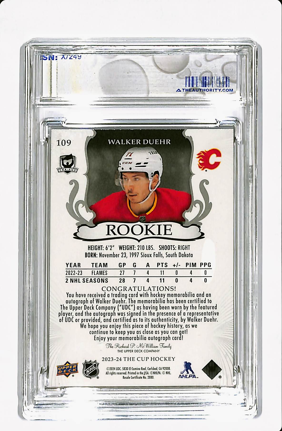 2023-24 THE CUP WALKER DUEHR ROOKIE AUTO PATCH 125/249