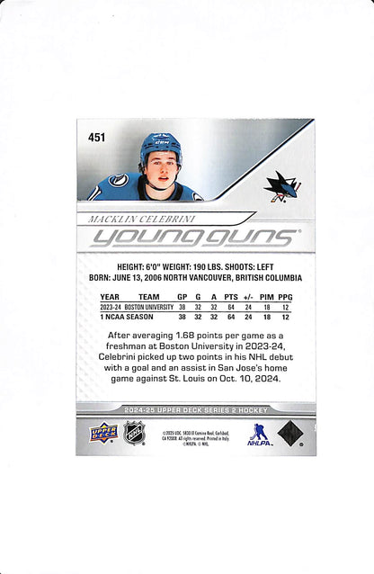 2024 UPPER DECK SERIES 2 MACKLIN CELEBRINI YOUNG GUNS #451