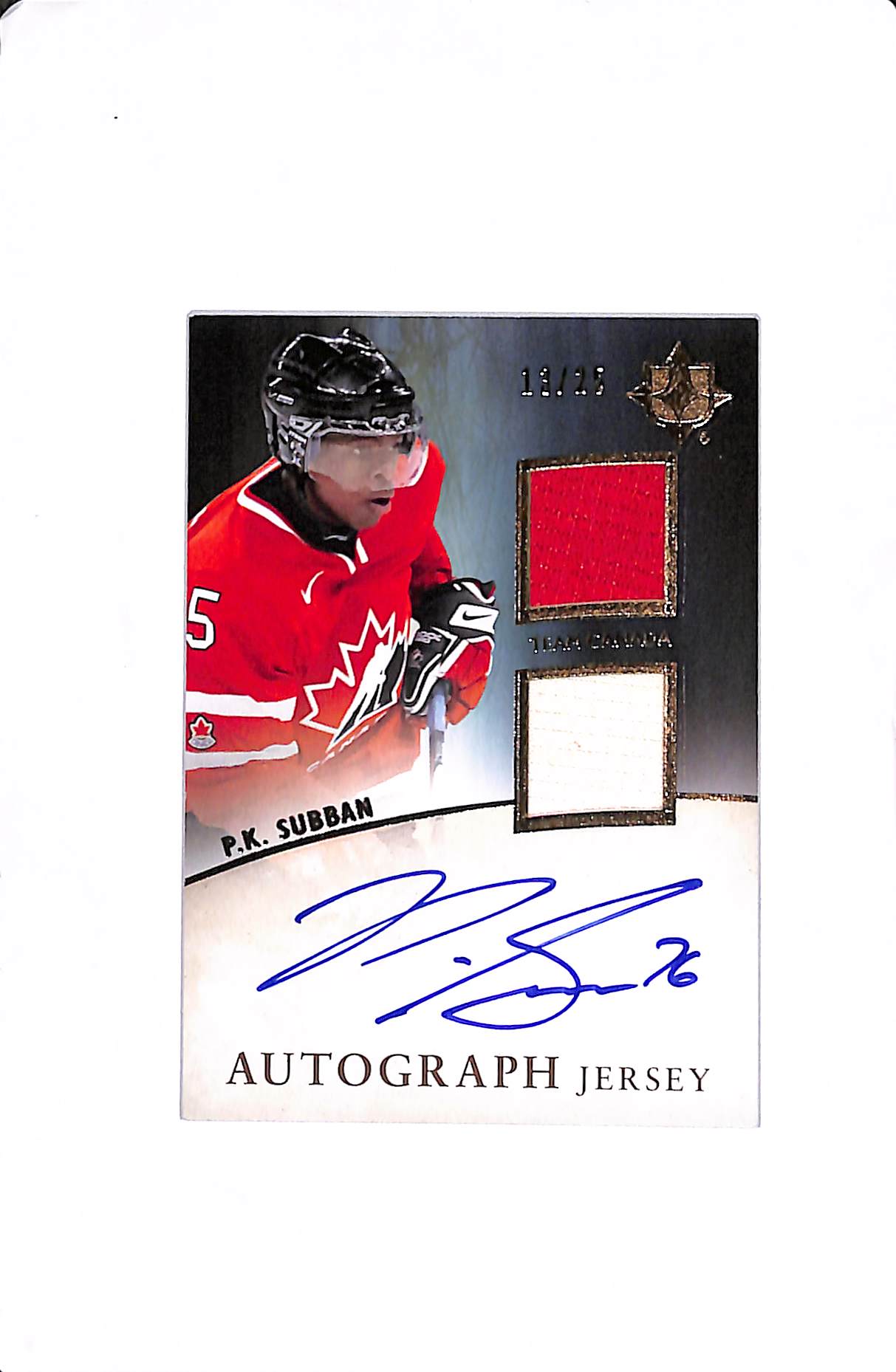 2011-12 UPPER DECK ULTIMATE P.K. SUBBAN AUTO JERSEY TEAM CANADA /25 #UJ-PL