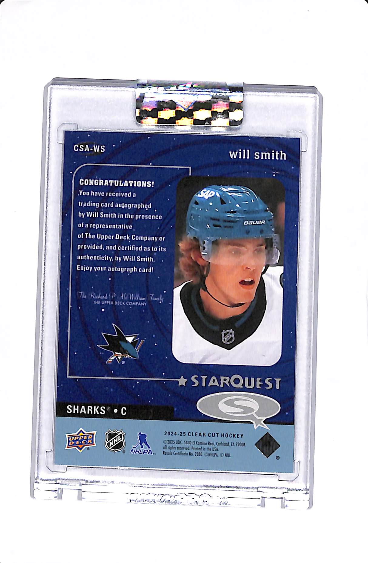 2024-25 UPPER DECK CLEAR CUT WILL SMITH STARQUEST ROOKIE AUTO #CSA-WS