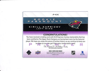 2020-21 UPPER DECK PREMIER KIRILL KAPRIZOV ROOKIE PARAMOUNT PREMIER PATCH /35 #P-KK