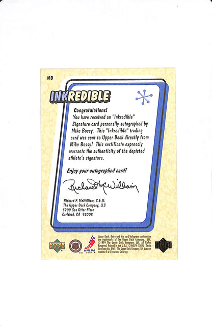 1999 UPPER DECK RETRO MIKE BOSSY INKREDIBLE AUTO #MB
