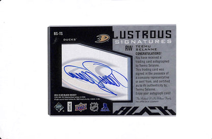 2014-15 UPPER DECK BLACK TEEMU SELANNE LUSTROUS SIGNATURES /49 #BS-TS