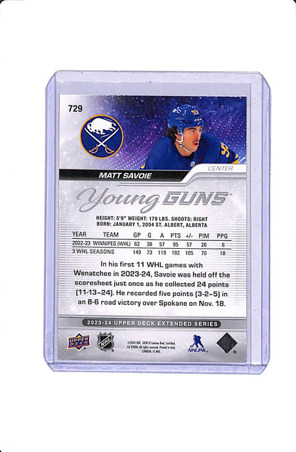 2023-24 UPPER DECK EXTENDED SERIES MATT SAVOIE YOUNG GUNS OUTBURST #729