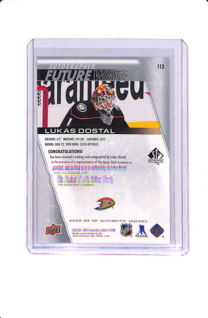2022-23 UPPER DECK SP AUTHENTIC LUKAS DOSTAL FUTURE WATCH AUTO /999 #113