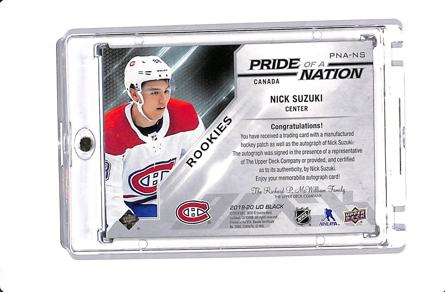 2019-20 UPPER DECK BLACK PRIDE OF A NATION NICK SUZUKI ROOKIE PATCH AUTO /99 #PNA-NS