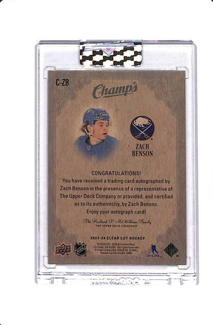 2023-24 UPPER DECK CLEAR CUT ZACH BENSON CHAMP'S ROOKIE AUTO #C-ZB