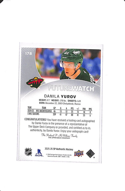 2025-26 UPPER DECK SP AUTHENTIC DANILA YUROV FUTURE WATCH AUTO #178 /999