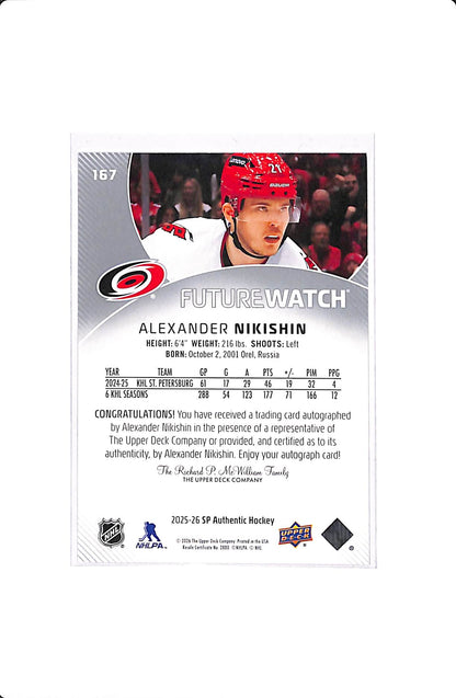 2025-26 UPPER DECK SP AUTHENTIC ALEXSANDER NIKISHIN FUTURE WATCH AUTO #167 /999