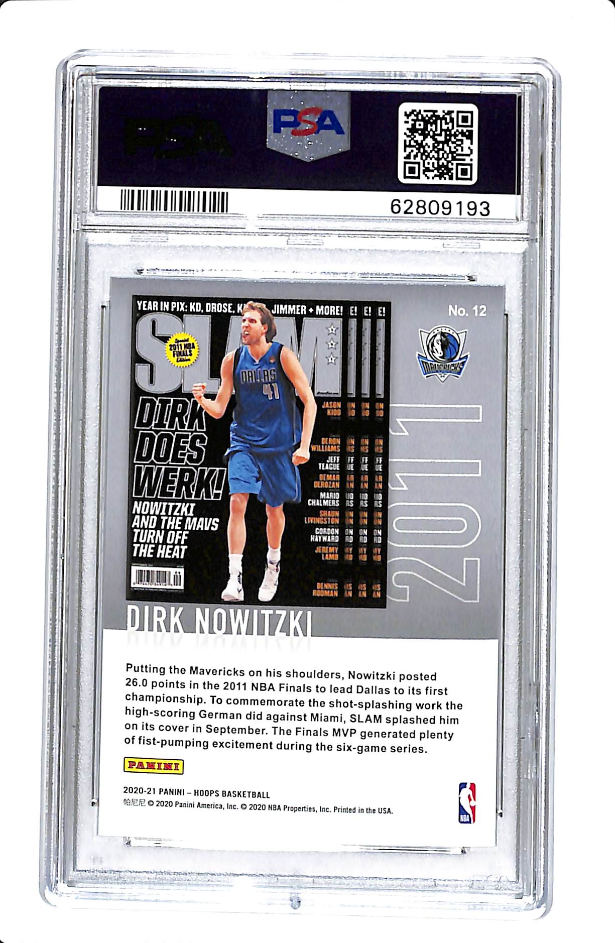2020 PANINI HOOPS SLAM #12 DIRK NOWITZKI SLAM PSA 9
