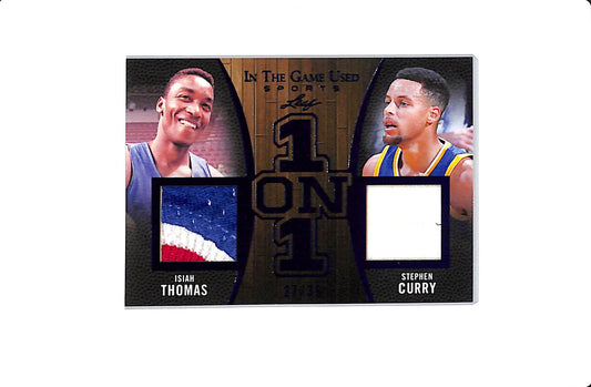 2020 LEAF IN THE GAME USED SPORTS ISIAH THOMAS STEPHEN CURRY 1 ON 1 DUAL PATCH /35