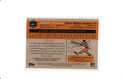 2022 TOPPS PRO DEBUT JORGE POSADA /50 AUTO #MILB-1 PRINCE WILLIAM CANNONS