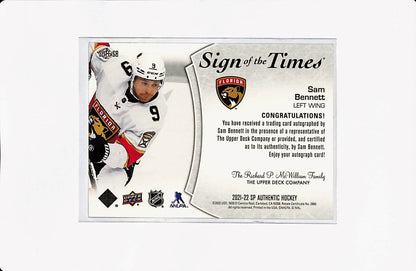 2021/22 UPPER DECK SP AUTHENTIC SAM BENNETT SIGN OF THE TIMES