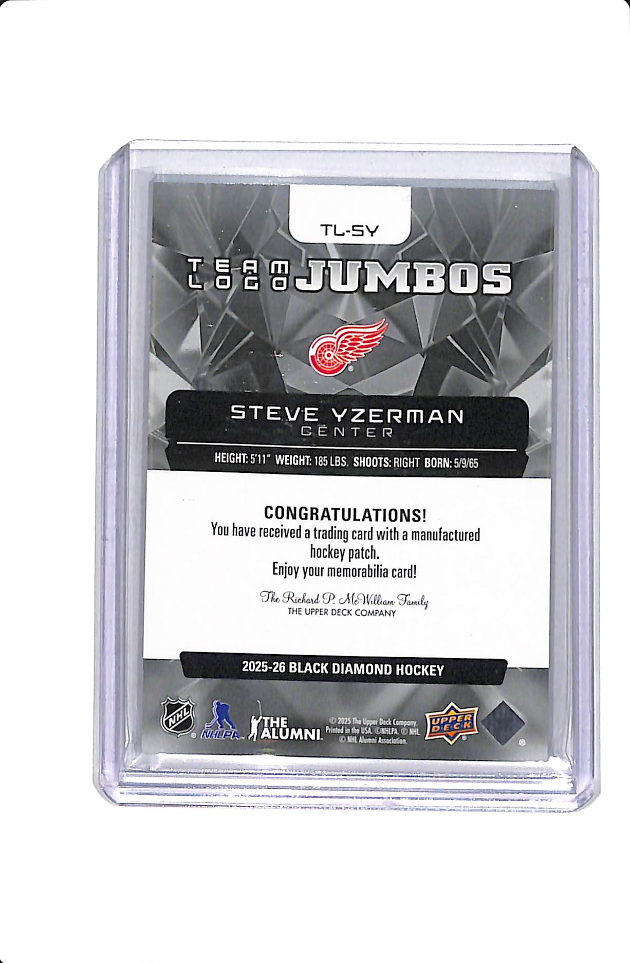 2025-26 UPPER DECK BLACK DIAMOND TEAM LOGO JUMBOS STEVE YZERMAN #TL-SY