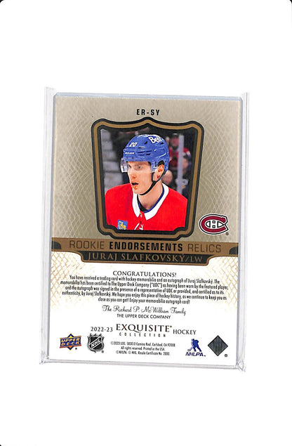 2022-23 UD EXQUISITE COLLECTION JURAJ SLAFKOVSKY #ER-SY ROOKIE ENDORSEMENTS RELICS /50