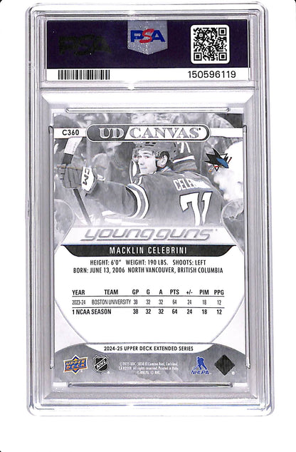 2024-25 UPPER DECK EXTENDED SERIES MACKLIN CELEBRINI YOUNG GUNS CANVAS BLACK/WHITE PSA 10 #C360