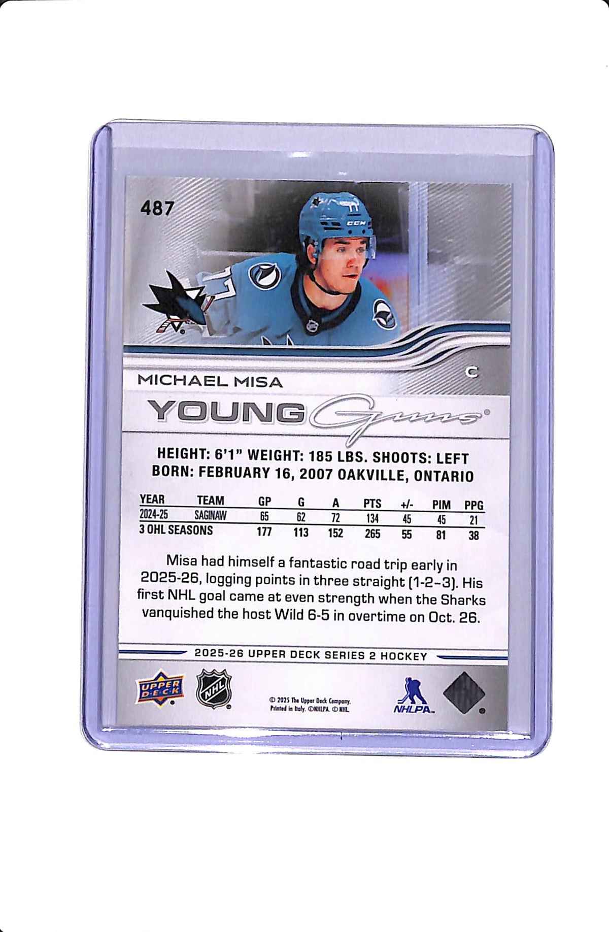 2024-25 UPPER DECK SERIES 2 MICHAEL MISA YOUNG GUNS #487