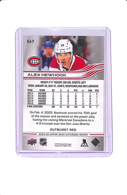 2025-26 UPPER DECK EXTENDED SERIES ALEX NEWHOOK OUBURST RED /25 #567