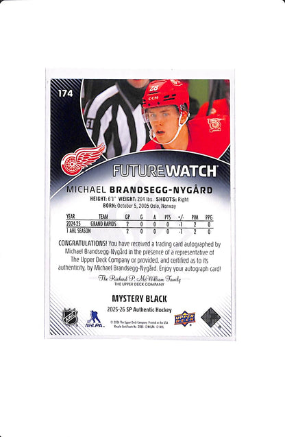 2025-26 UPPER DECK SP AUTHENTIC MICHAEL BRANDSEGG-NYGARD FUTURE WATCH AUTO MYSTERY BLACK #174