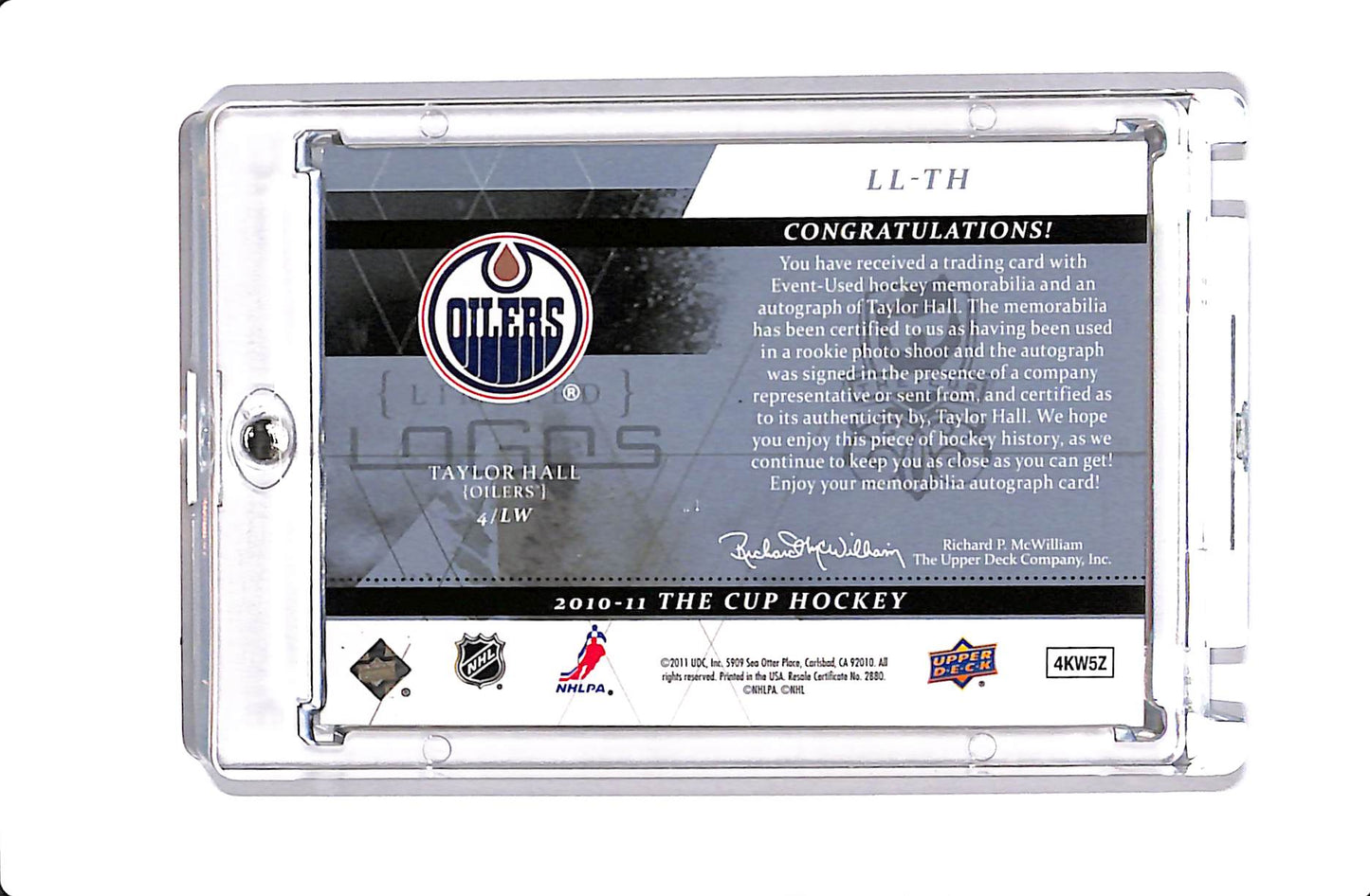 2010-11 UPPER DECK THE CUP TAYLOR HALL LIMITED LOGOS /50 #LL-TH