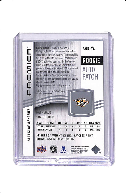 2023-24 UPPER DECK PREMIER #AHR-YA YAROSLAV ASKAROV ROOKIE AUTO PATCH /99