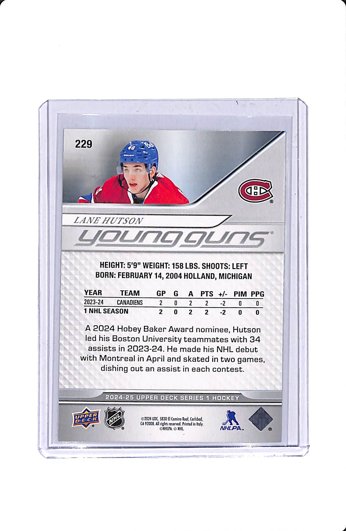 2024-25 UPPER DECK SERIES 1 LANE HUTSON YOUNG GUNS #229