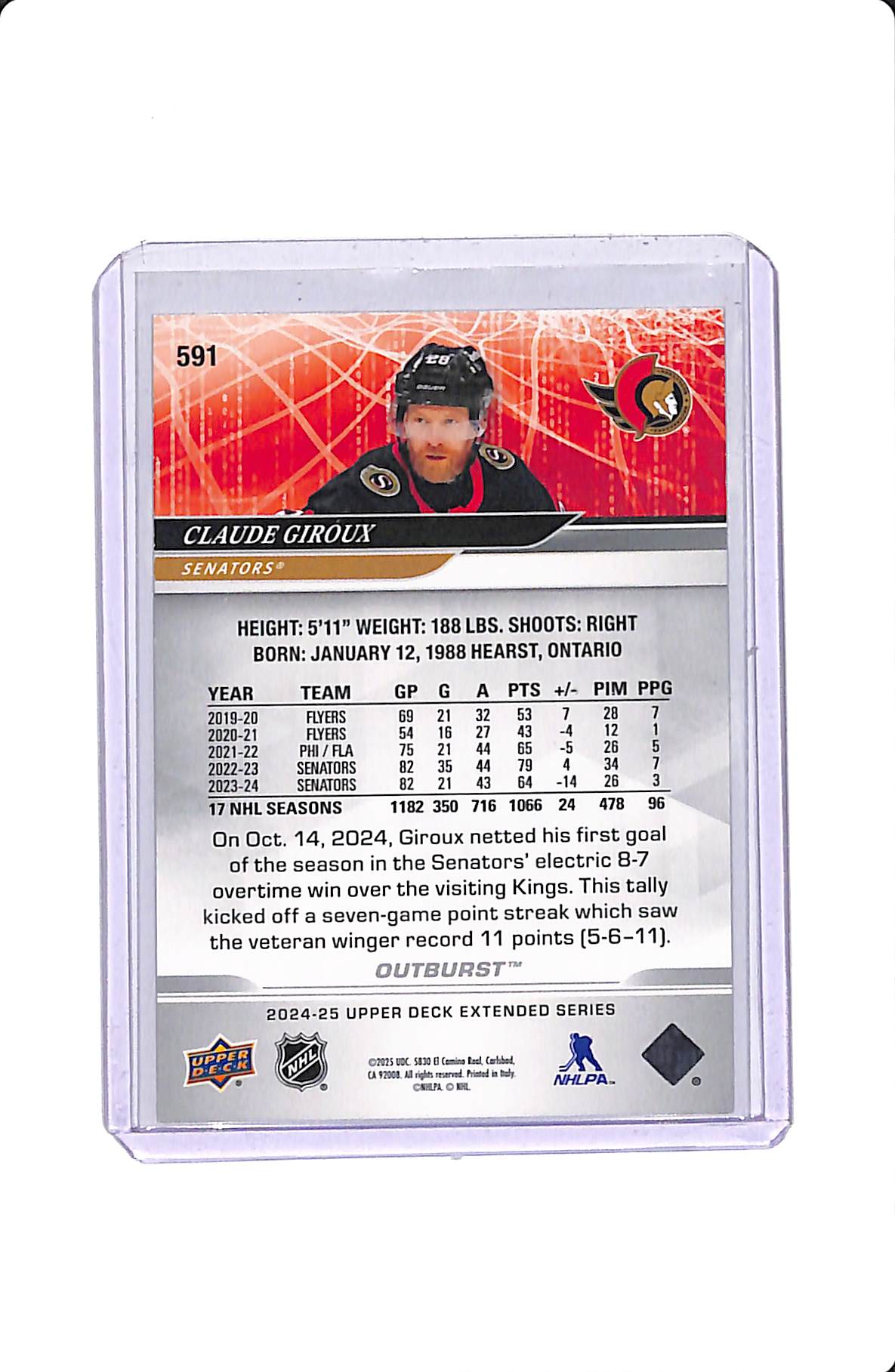 2024-25 UD EXTENDED SERIES RED OUTBURST CLAUDE GIROUX 09/25