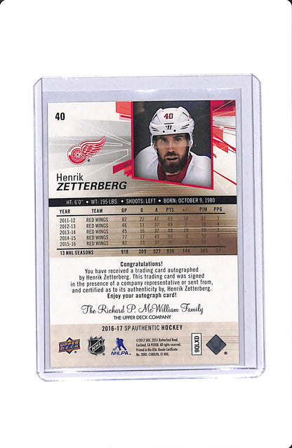 2016-17 UD SP AUTHENTIC HENRIK ZETTERBERG SPECTRUM AUTOGRAPH