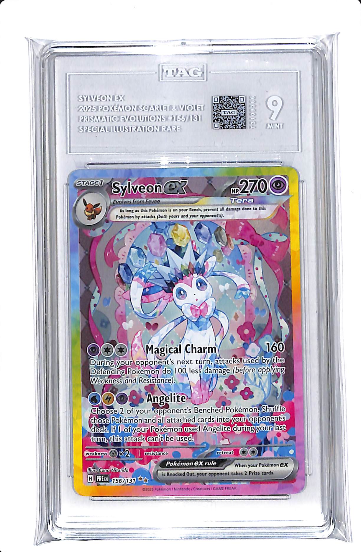 2025 POKÉMON SCARLET & VIOLET #156 SYLVEON EX PRISMATIC EVOLUTIONS SIR TAG 9