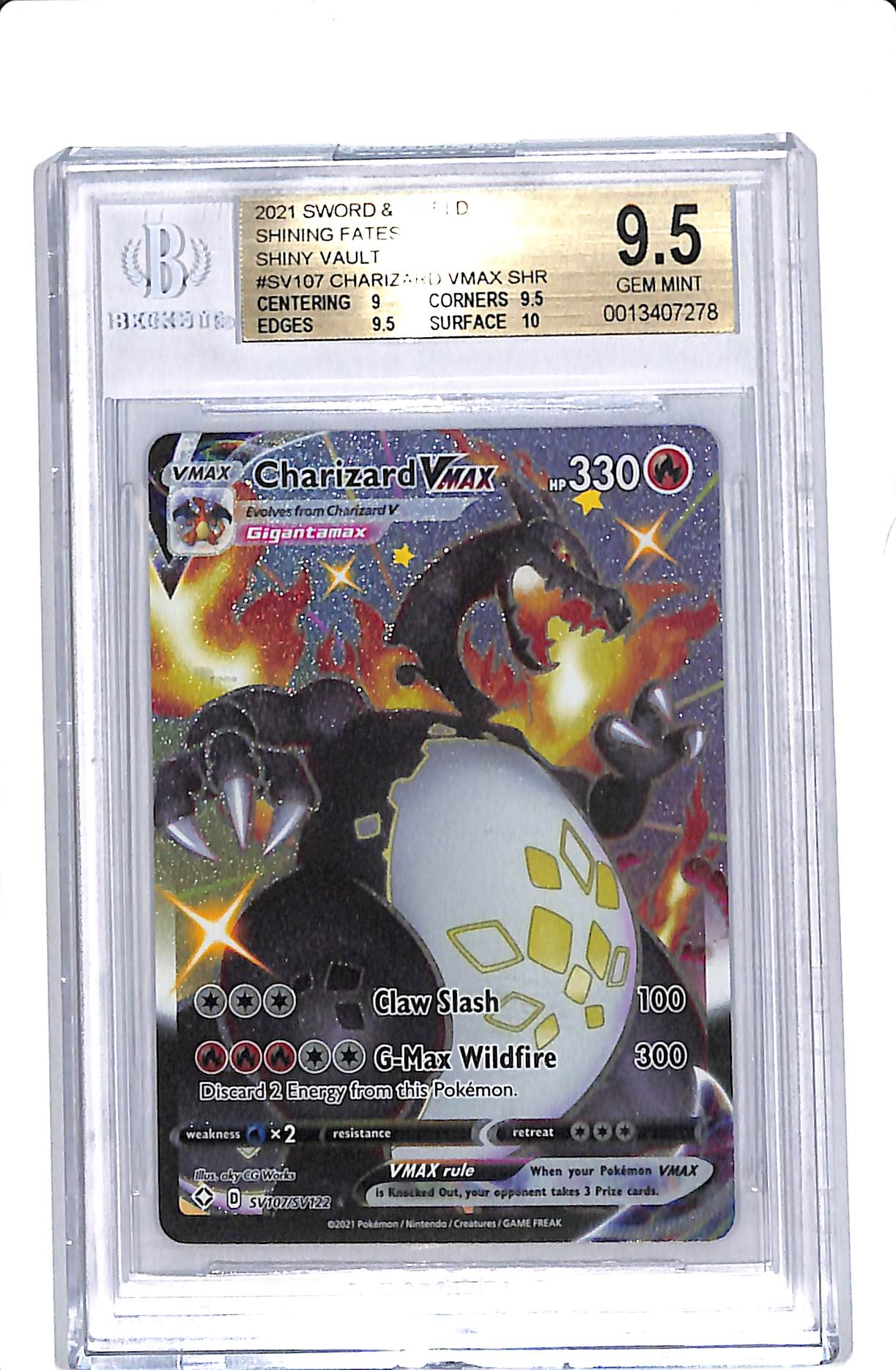 2021 POKEMON SWSH #SV107 CHARIZARD VMAX SHINY VAULT SHINING FATES BGS 9.5