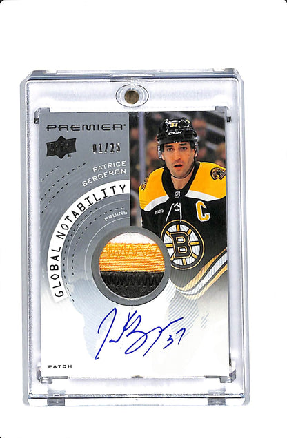 2023-24 UD PREMIER PATRICE BERGERON GLOBAL NOTABILITY PATCH AUTO /25 #GNA-PB