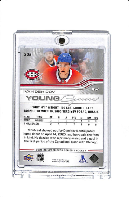 2025-26 UPPER DECK SERIES 1 IVAN DEMIDOV YOUNG GUNS #205