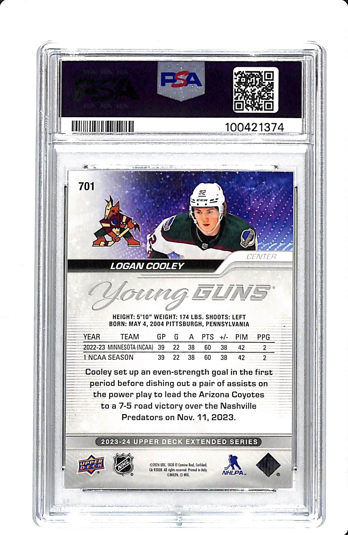 2023 UPPER DECK YOUNG GUNS LOGAN COOLEY #701 PSA 9