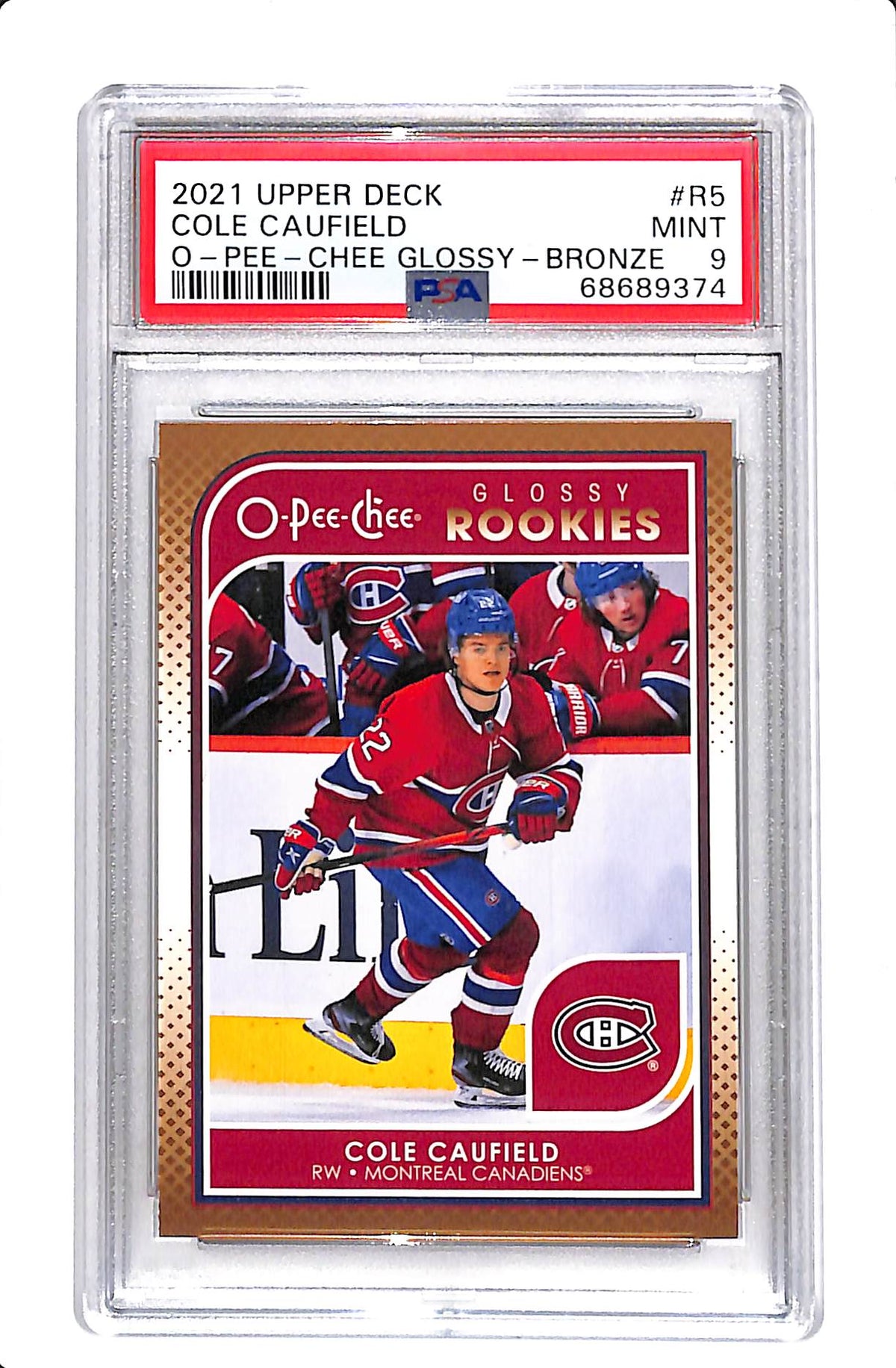 2021-2022 UPPER DECK O-PEE-CHEE #R5 COLE CAUFIELD GLOSSY BRONZE ROOKIES PSA 9