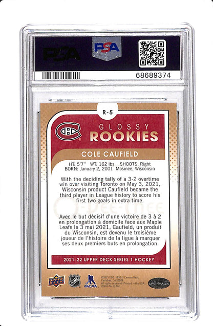 2021-2022 UPPER DECK O-PEE-CHEE #R5 COLE CAUFIELD GLOSSY BRONZE ROOKIES PSA 9
