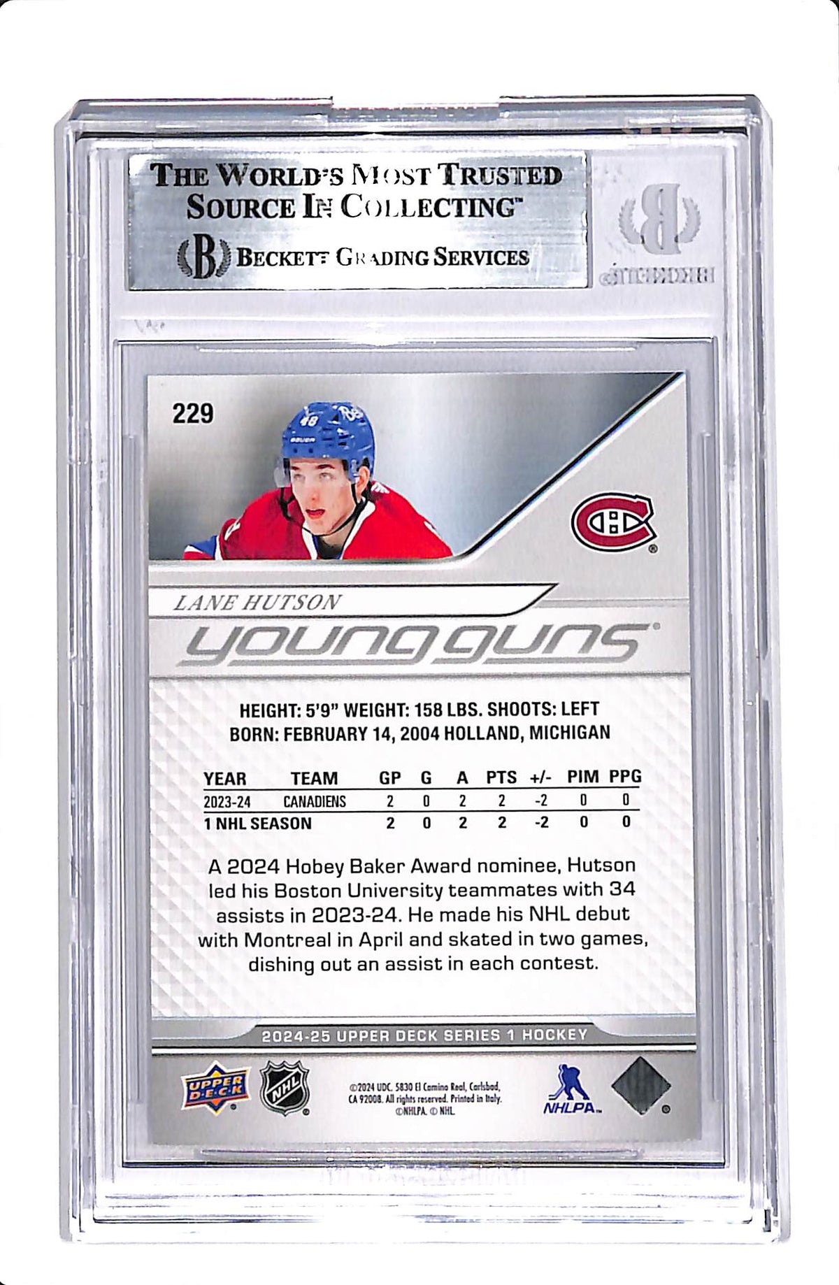 2024-25 UPPER DECK LANE HUTSON YOUNG GUNS BGS 8 #229