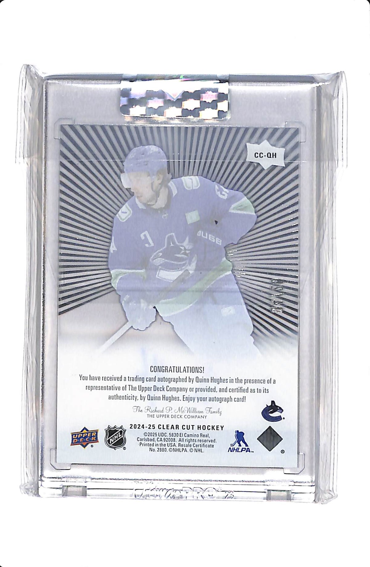 2024-25 UPPER DECK CLEAR CUT QUINN HUGHES #CC-QH OUTBURST AUTO /25