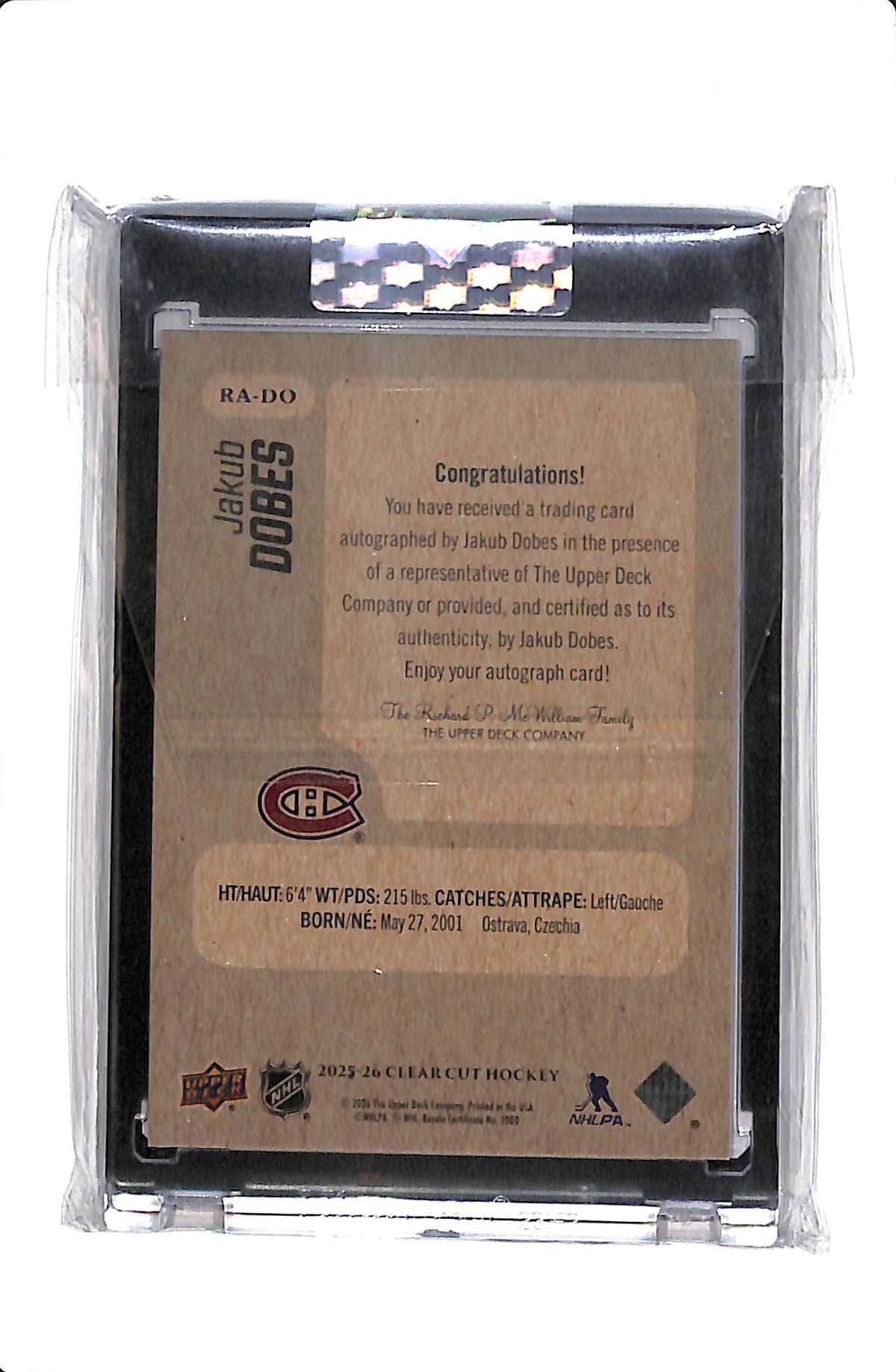 2025-26 UD CLEAR CUT JAKUB DOBES RETRO AUTO #RA-DO