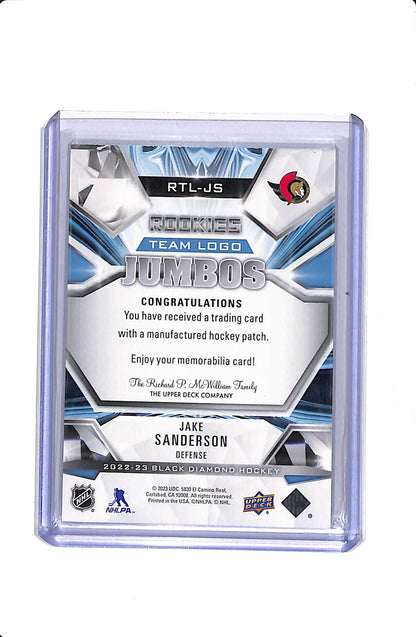2022-23 UD BLACK DIAMOND JAKE SANDERSON #RTL-JS ROOKIE TEAM LOGO JUMBOS