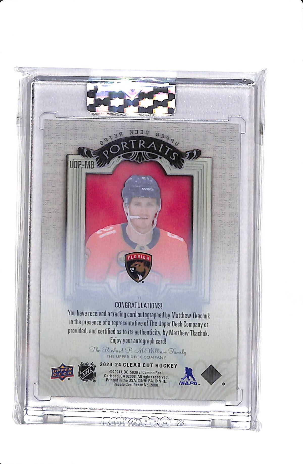 2023-23 UPPER DECK CLEAR CUT MATTHEW TKACHUK RETRO PORTRAITS AUTO #UDP-MB