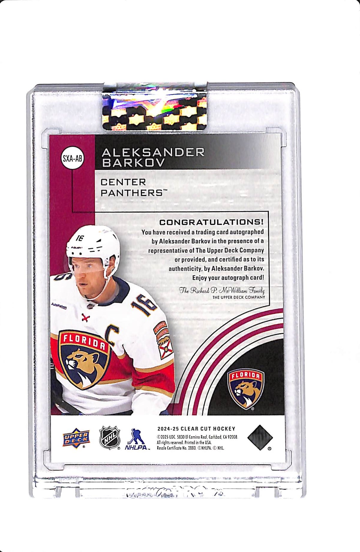 2024-25 UPPER DECK CLEAR CUT ALEKSANDER BARKOV SPXCITEMENT AUTO #SXA-AB