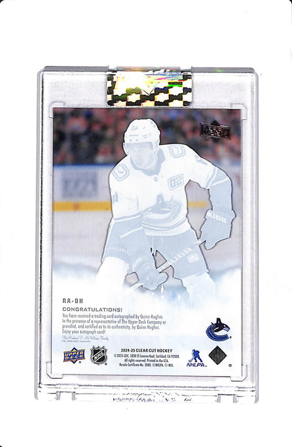 2024-25 UPPER DECK CLEAR CUT QUINN HUGHES YOUNG GUNS AUTO #RA-QH