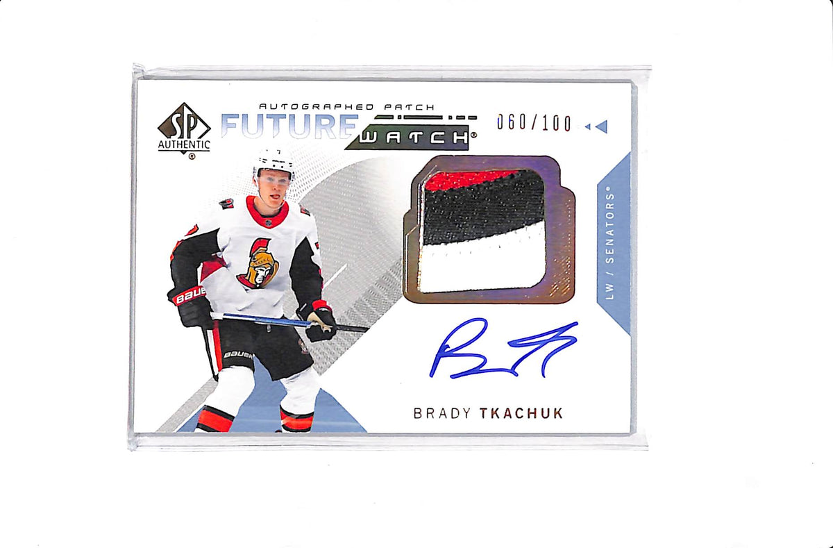 2018-19 UPPER DECK SP AUTHENTIC #200 BRADY TKACHUK FUTURE WATCH PATCH AUTO /100
