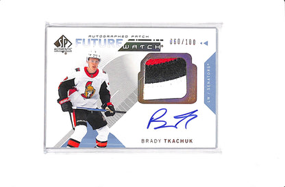 2018-19 UPPER DECK SP AUTHENTIC #200 BRADY TKACHUK FUTURE WATCH PATCH AUTO /100