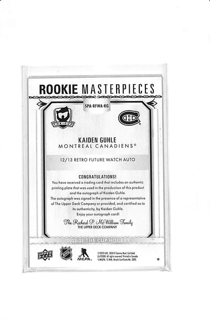 2022-23 UPPER DECK KAIDEN GUHLE ROOKIE MASTERPIECES RFWA 1/1 AUTO CYAN PRINTING PLATE